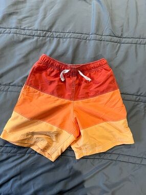 Hanna Andersson Orange to Red Color-Block Boys Swim Trunks